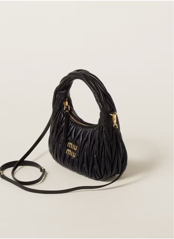 MIU Wander quilted nappa leather hobo Crossbody Shoulder Bag Black