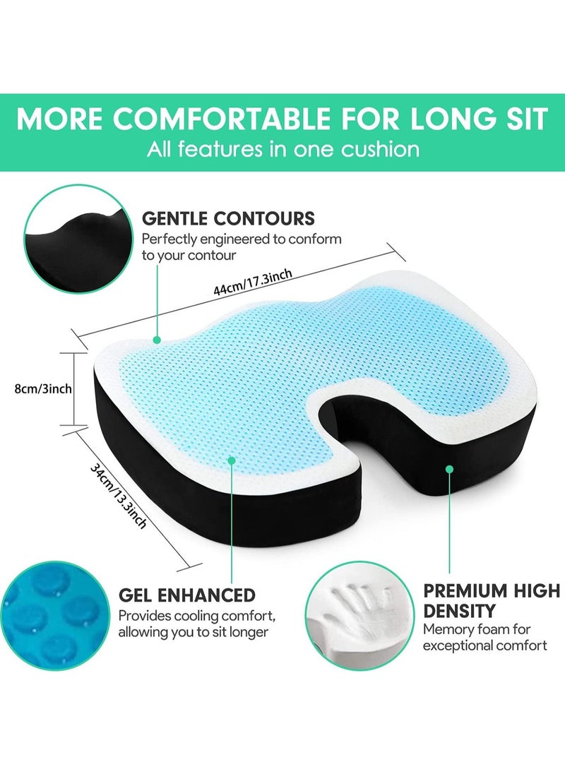 Gel Seat Cushion, Comfort Memory Foam Chair Cushions with Cooling Gel for Sciatica Coccyx Tailbone Back Pain Relief, Office Chair Cushion for Car, Wheelchair Airplane