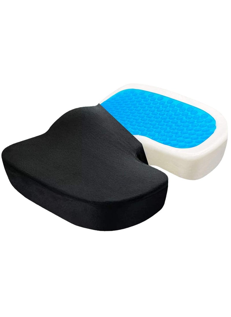 Gel Seat Cushion, Comfort Memory Foam Chair Cushions with Cooling Gel for Sciatica Coccyx Tailbone Back Pain Relief, Office Chair Cushion for Car, Wheelchair Airplane