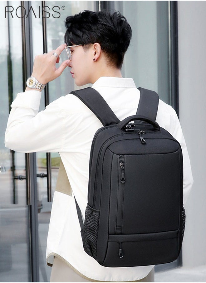 Black Waterproof Backpack for School and Work Featuring USB Port Ideal for Men Traveling for Business or Flights