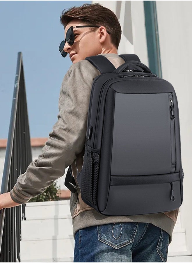 Functional Black Backpack with USB Port for Men Suitable for School Work Travel and Business Trips Waterproof Design