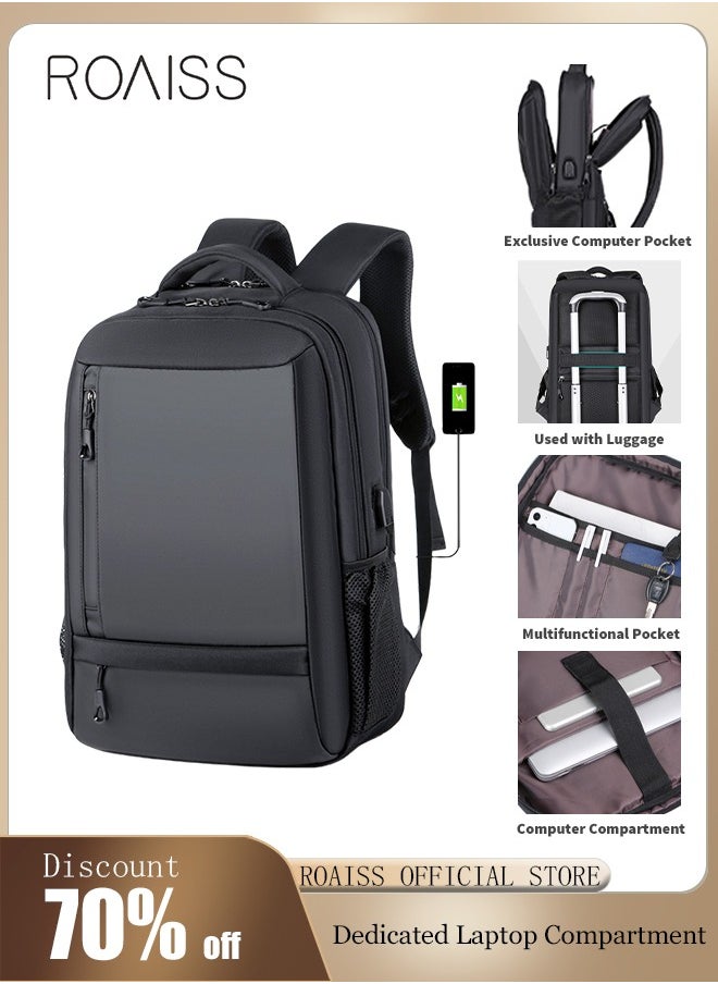 Stylish Waterproof Laptop Backpack with USB Port Ideal for Men Suitable for School Work Travel and Business in Black