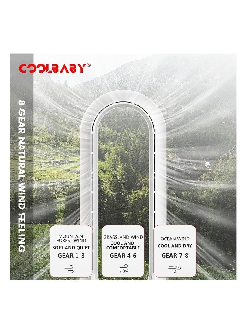Coolbaby Adjustable Bladeless Fan Ultra Quiet Air Purification Tower Fan Remote Control Cycle white