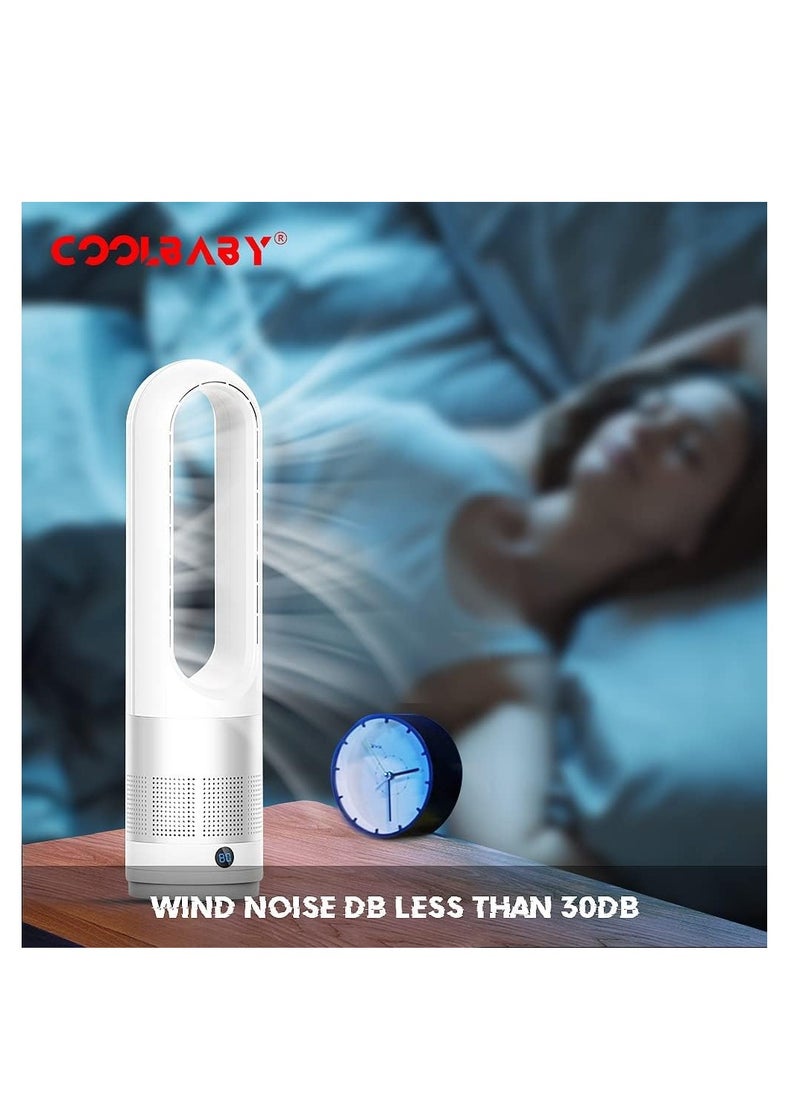 Coolbaby Adjustable Bladeless Fan Ultra Quiet Air Purification Tower Fan Remote Control Cycle white