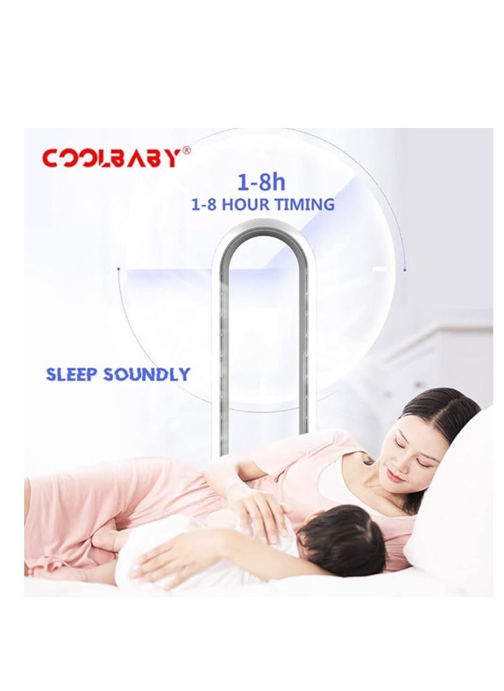 Coolbaby Adjustable Bladeless Fan Ultra Quiet Air Purification Tower Fan Remote Control Cycle white