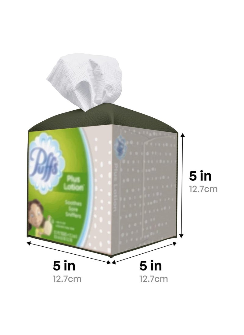 Tissue Box Cover, Modern PU Leather Square Tissue Box Holder Decorative Holder, for Organizer for Bathroom Vanity Countertop, Night Stands, Office Desk, Car (Green)