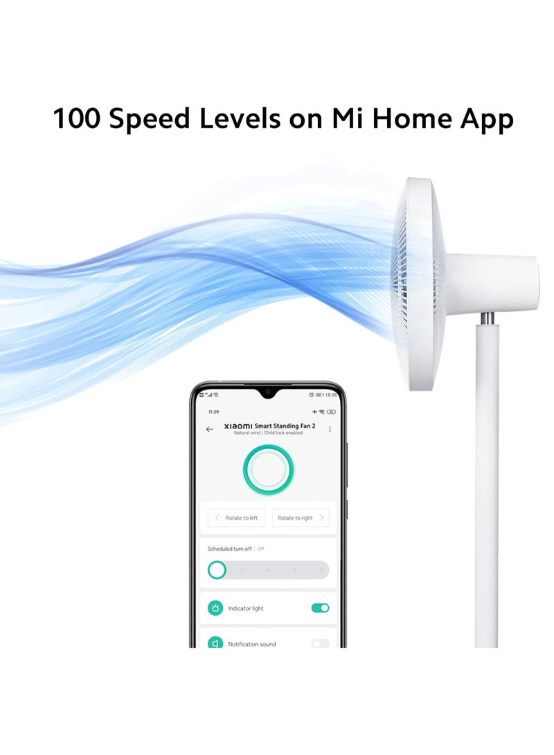 Mi Smart Standing Fan 2, BLDC Motor, Control Via App, Double Blades, Voice Control, Up to 100 Ventilation Levels, Silent Mode, 3 kg 15 W BPLDS02DM White