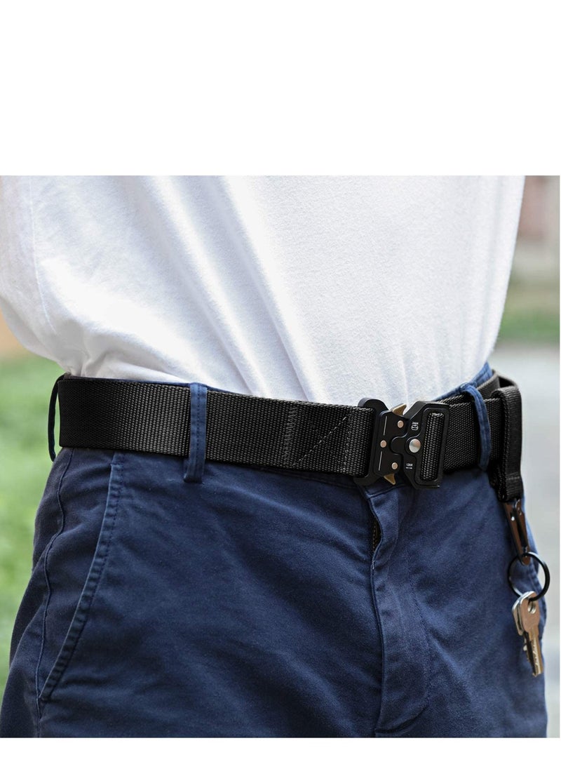 Tactical Belt for Men, Heavy-Duty Webbing Military Style Nylon Belts with Metal & Key Buckle 2 Pack 1.5 Inch