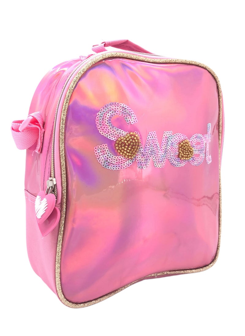 Pink Heart and Butterfly Design Rolling Backpack 18 inch Wheeled Kids Backpack with Lunch Bag and Pencil Case for Girls Blue and Pink