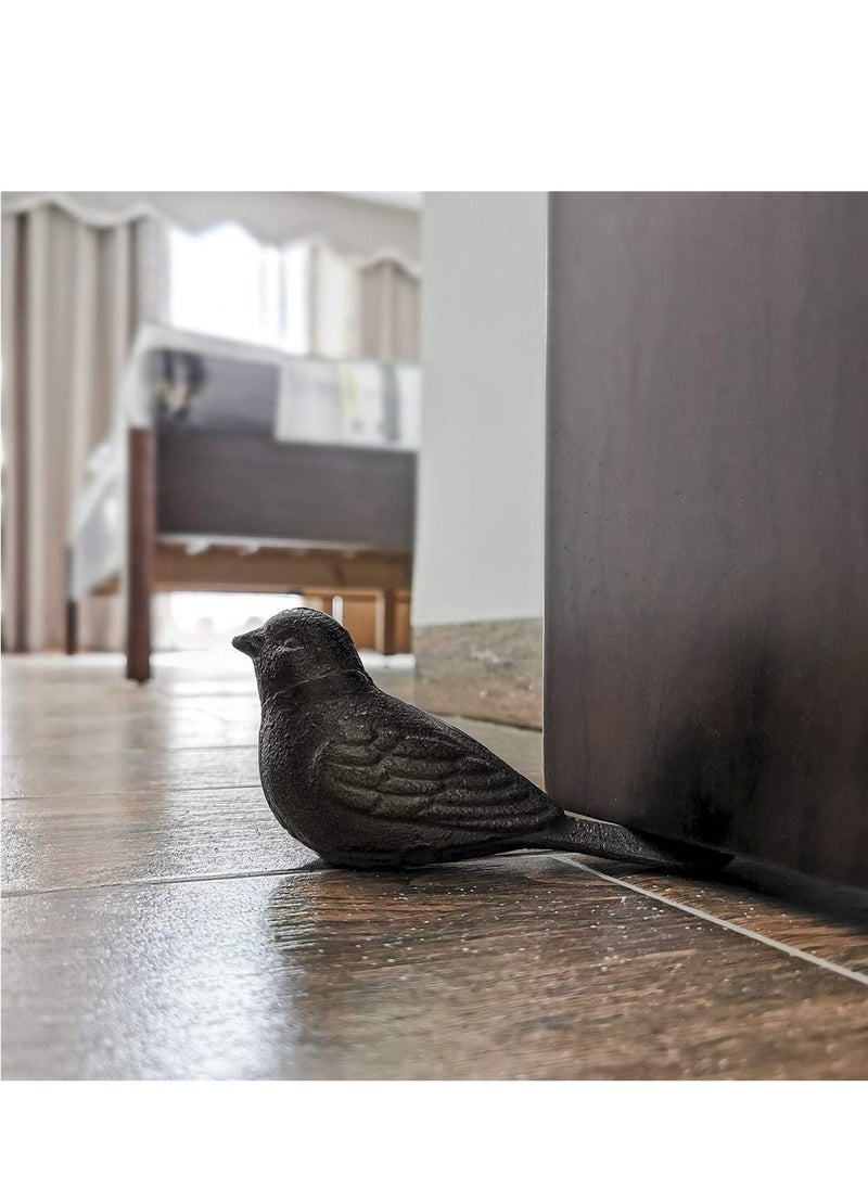 Door Stop Floor Decorative, Cast Iron Cute Bird Door StoppersWedge Heavy Duty Doorstop to Keep Door Open for Home Office Commercial Industrial, 1pc Dark Brown