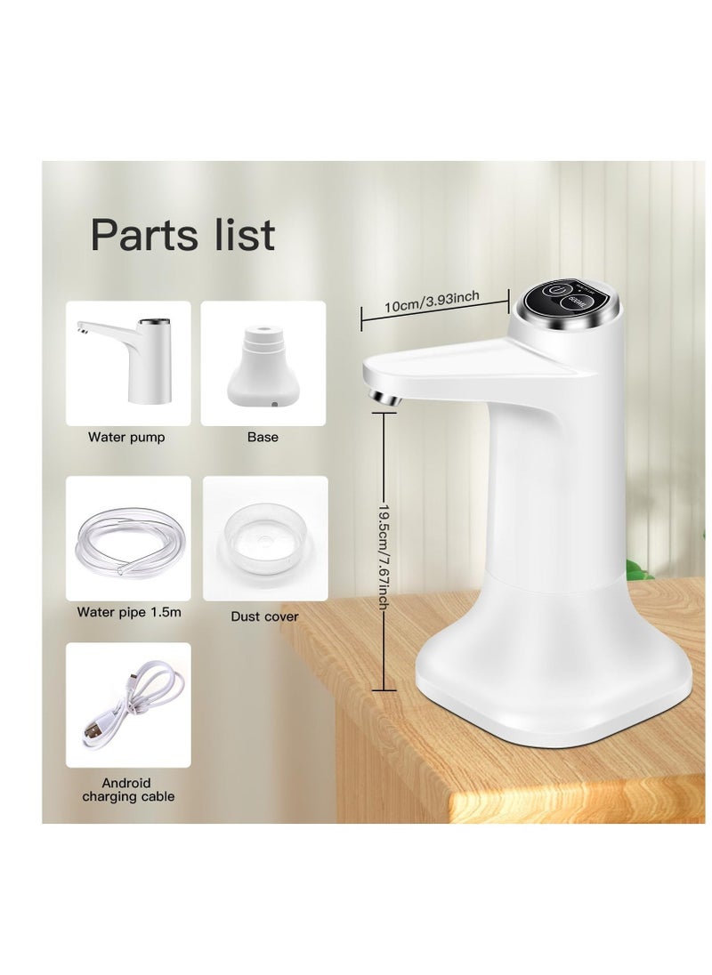 Portable Water Dispenser, 2 in 1 Drinking Water Pump with Base, Universal Pump for 5 Gallon Water Jugs Bottles, Suitable for Home Office Outdoor (Silver White)