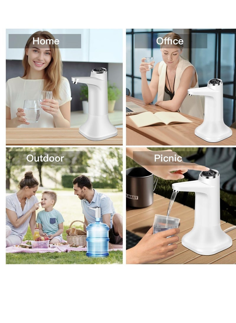 Portable Water Dispenser, 2 in 1 Drinking Water Pump with Base, Universal Pump for 5 Gallon Water Jugs Bottles, Suitable for Home Office Outdoor (Silver White)