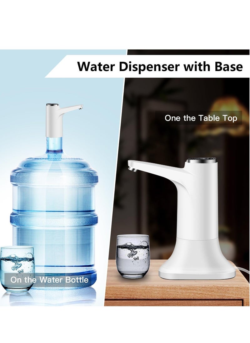 Portable Water Dispenser, 2 in 1 Drinking Water Pump with Base, Universal Pump for 5 Gallon Water Jugs Bottles, Suitable for Home Office Outdoor (Silver White)