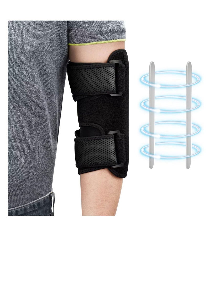 Elbow Brace, Comfortable Night Elbow Support, Adjustable Elbow Stabilizer, for Sleep Elbow Splint, with 2 Removable Metal Splints for Cubital Tunnel Syndrome, Tendonitis, Ulnar Nerve, Tennis