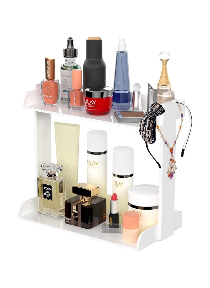 Acrylic Makeup Organizer – Countertop and Desktop Makeup Display, Dresser White Display Shelf