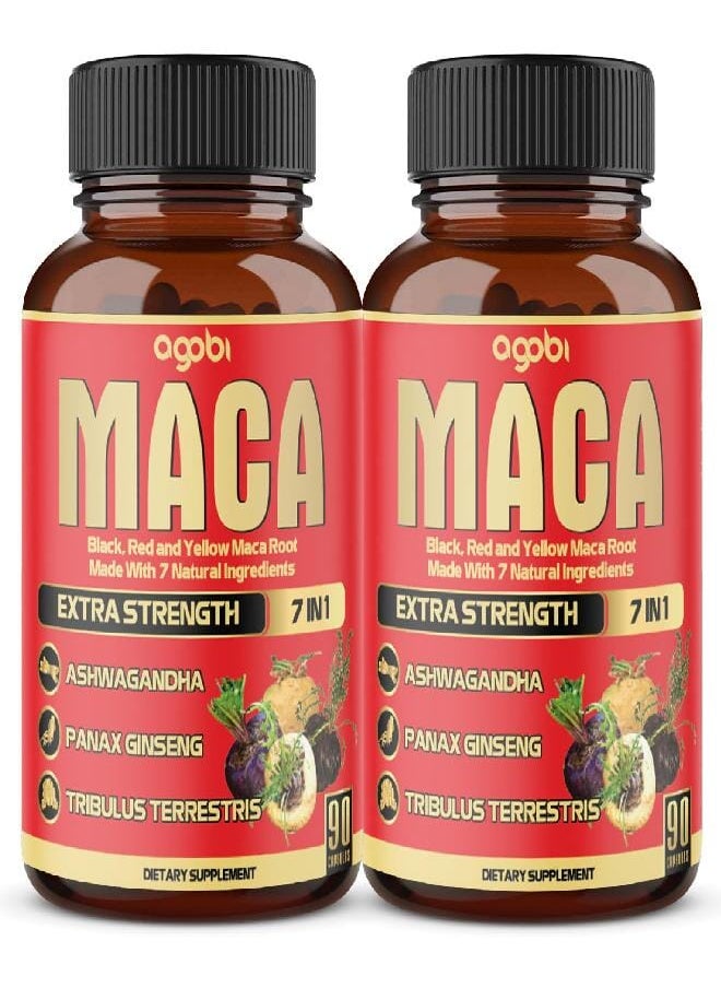 2 Packs 90 Capsules 6 Months - 8050mg Maca Root Supplement - 7in1 with Ashwagandha Root, Ginseng Root, Tribulus Terrestris & More - Reproductive Health, Strength & Immune Support