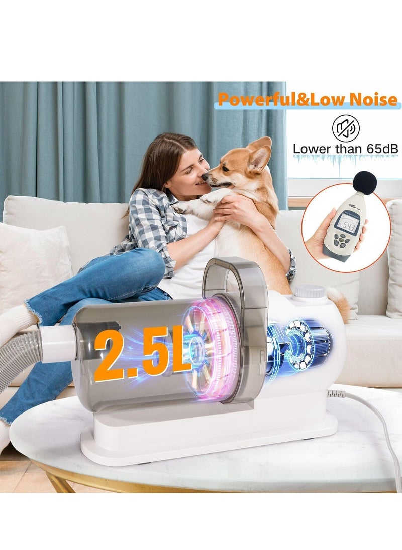 Pet Grooming Kit & Vacuum Suction Pet Hair - Low Noise Dog Vacuum with 12 Professional Shedding Tools and 2L Large Dust Bin for Dogs, Cats, and Other Animals