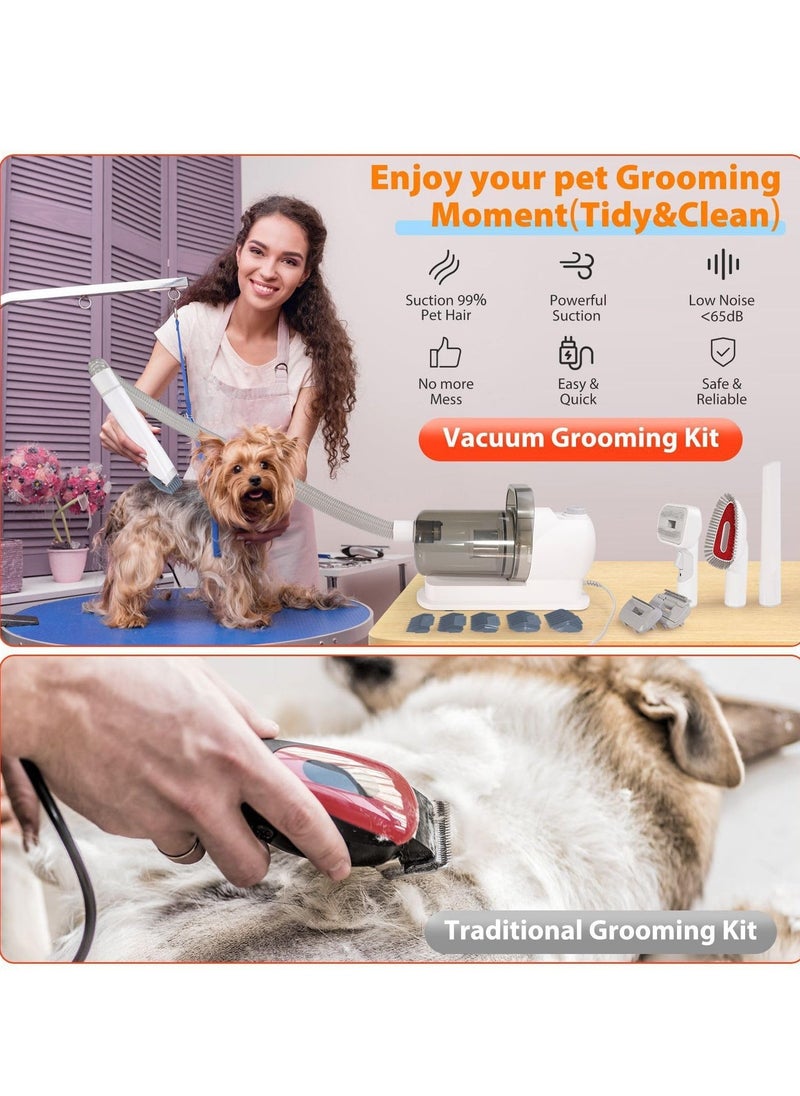 Pet Grooming Kit & Vacuum Suction Pet Hair - Low Noise Dog Vacuum with 12 Professional Shedding Tools and 2L Large Dust Bin for Dogs, Cats, and Other Animals