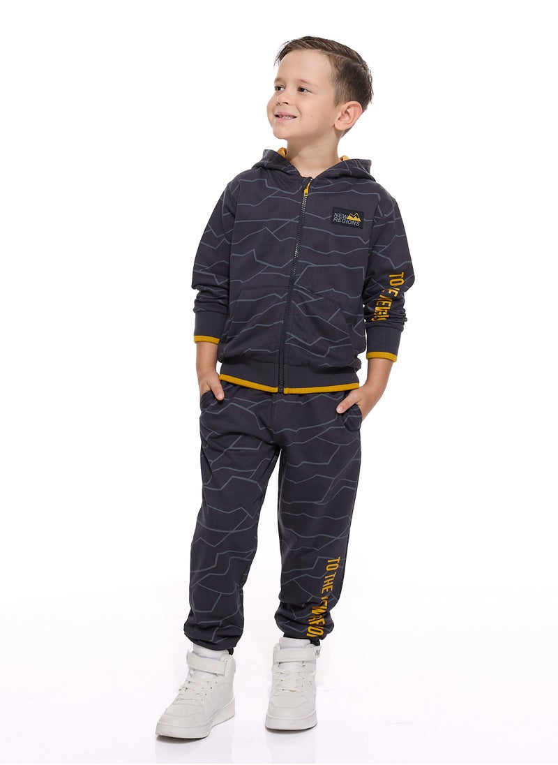 Boys' 2-Piece Printed Fullzipper Hoodie and Jogger Set (2 -8 yrs) Dark Grey