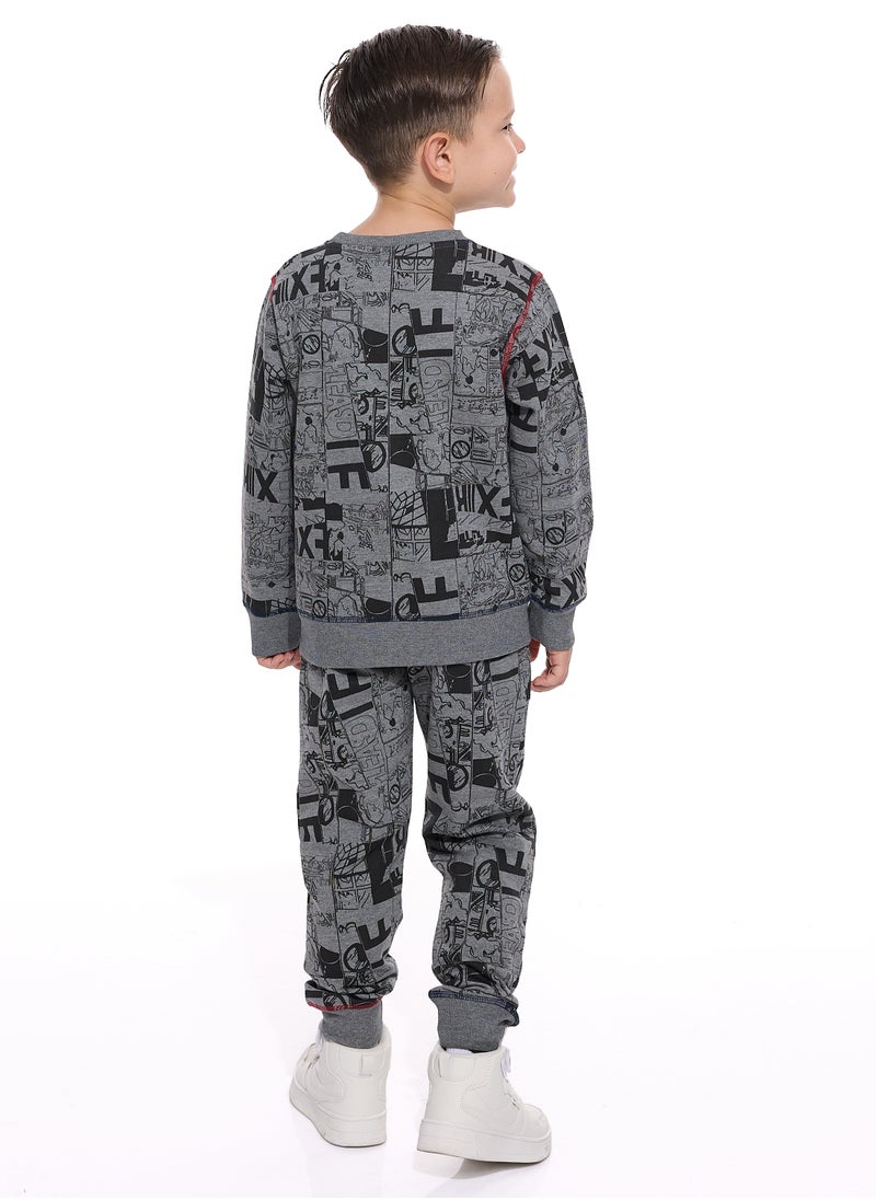 Boys' 2-Piece Printed Sweatshirt and Jogger Set (2 -8 yrs)   Grey Mil