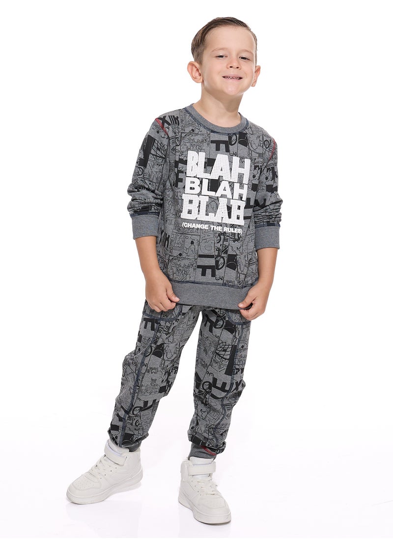 Boys' 2-Piece Printed Sweatshirt and Jogger Set (2 -8 yrs)   Grey Mil