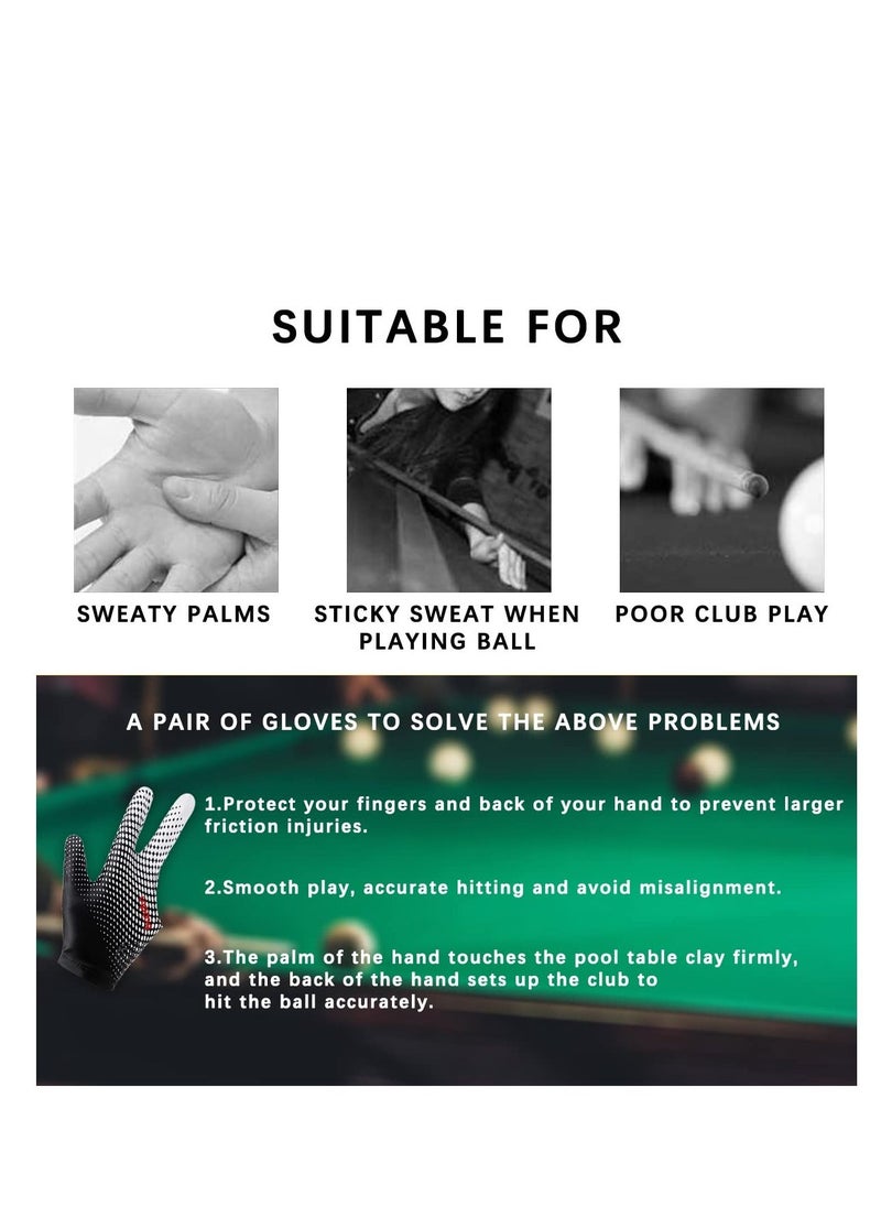 3 Finger Snooker Gloves, Stretchy Billiards Gloves, Durable Double Stitched, Anti Slip and Breathable Pool Cue Gloves, Durable Snooker Playerss Glove Popular Sizes for Women Men