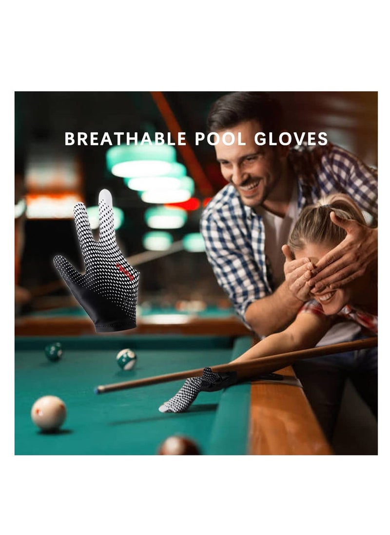 3 Finger Snooker Gloves, Stretchy Billiards Gloves, Durable Double Stitched, Anti Slip and Breathable Pool Cue Gloves, Durable Snooker Playerss Glove Popular Sizes for Women Men