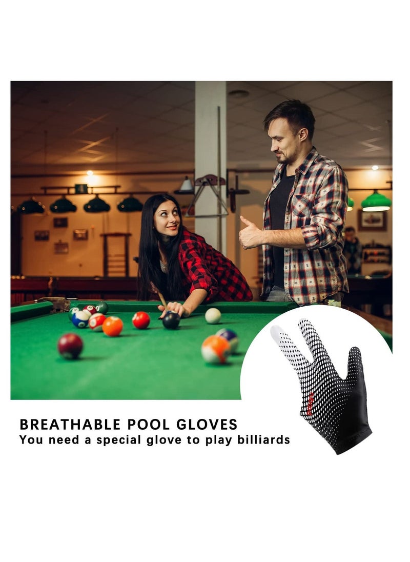 3 Finger Snooker Gloves, Stretchy Billiards Gloves, Durable Double Stitched, Anti Slip and Breathable Pool Cue Gloves, Durable Snooker Playerss Glove Popular Sizes for Women Men