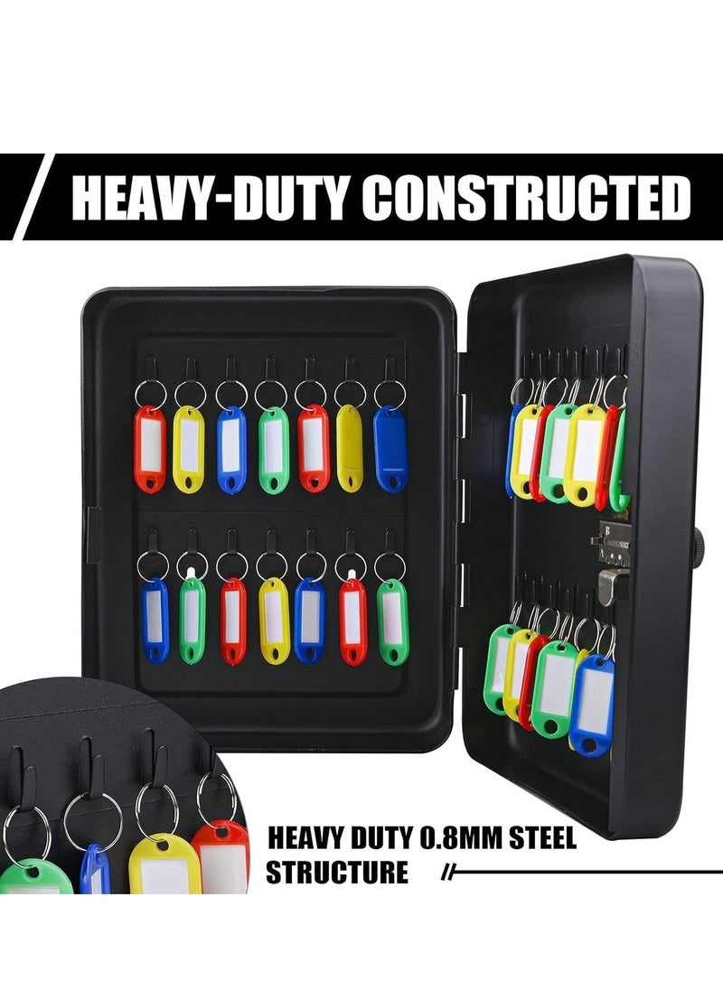 Key Box Wall Mount with Combination Lock 28 Key Hooks Tags Key Organizer Steel Security Locking Key Cabinet Storage Key Lock Box with Code Key Management Cabinet