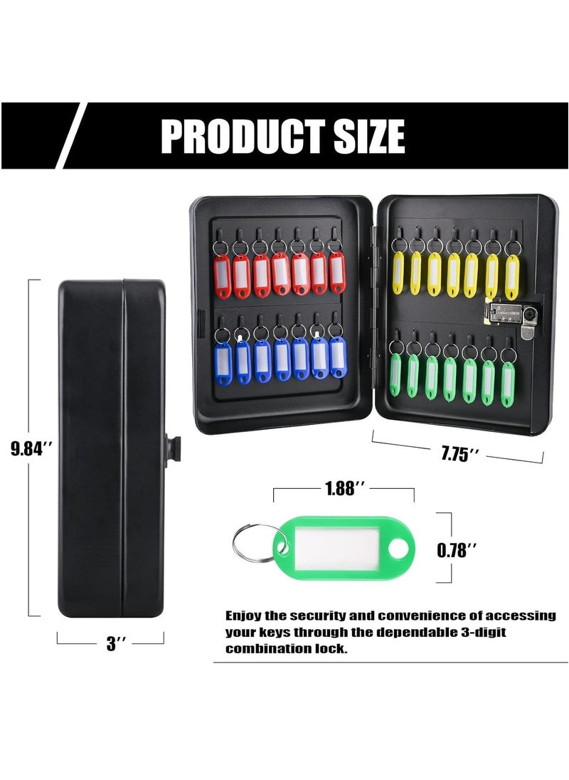 Key Box Wall Mount with Combination Lock 28 Key Hooks Tags Key Organizer Steel Security Locking Key Cabinet Storage Key Lock Box with Code Key Management Cabinet