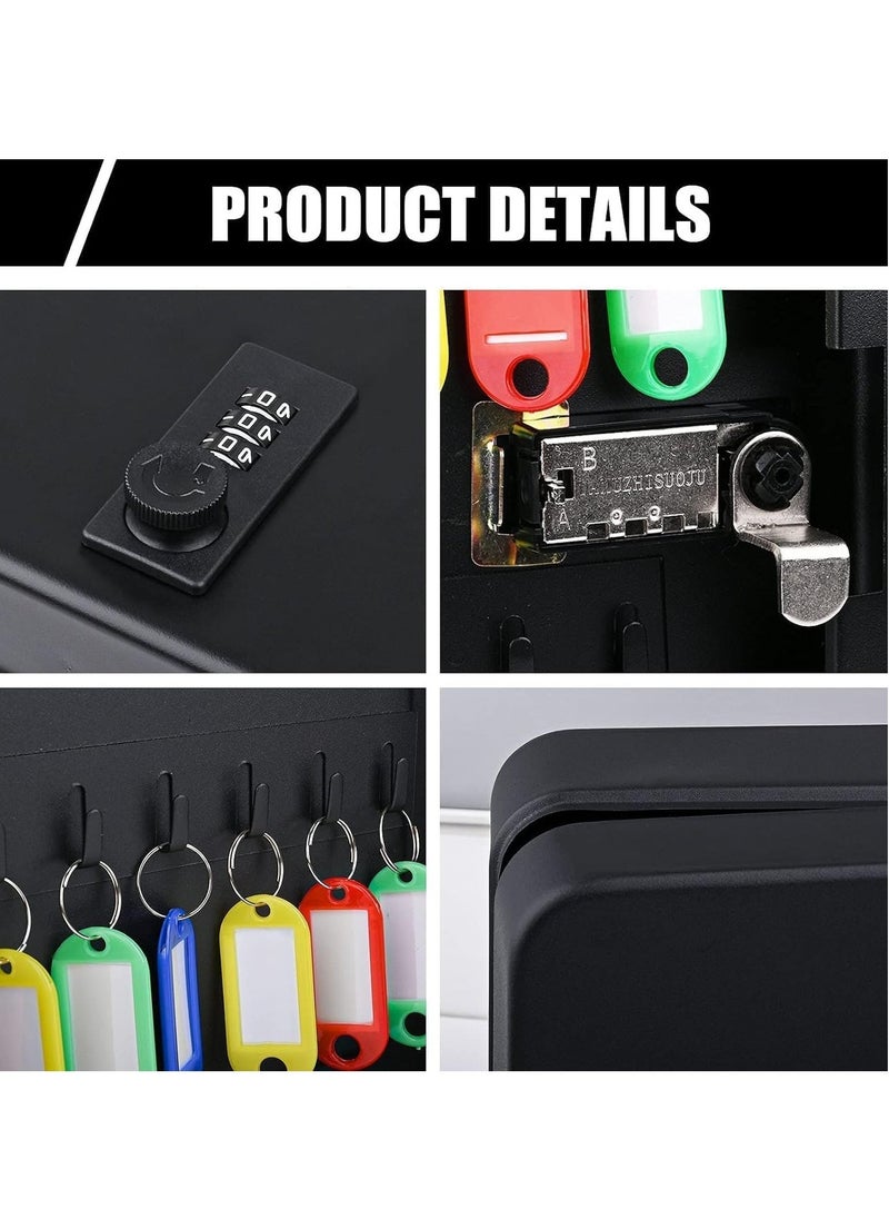 Key Box Wall Mount with Combination Lock 28 Key Hooks Tags Key Organizer Steel Security Locking Key Cabinet Storage Key Lock Box with Code Key Management Cabinet