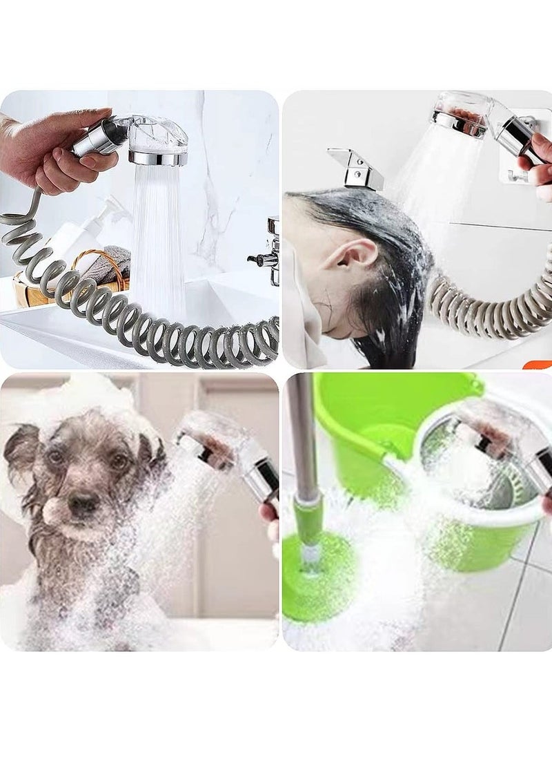 Handheld Shower Head and Hose Set 1.5m High Pressure Handheld Shower Head Set Increase Pressure Sink Hose Attachment Shower Assembly Handheld Spray No Punching Required for Bathroom and Kitchen