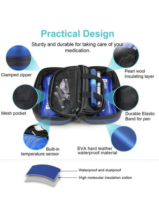 24h Insulin Cooler Travel Case with Thermometer TSA Approved Refrigerated Medicine Cooler for Travel with Thermometer Temperature Display Diabetic Travel Case Bag with 2 Ice Packs for Daily Life Trip