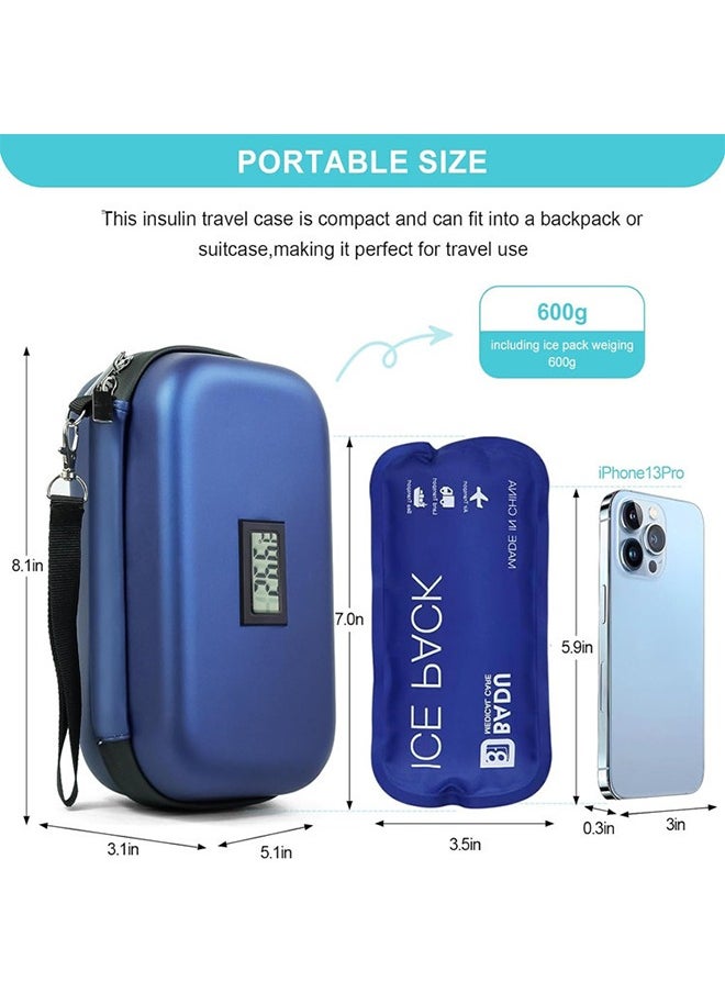 24h Insulin Cooler Travel Case with Thermometer TSA Approved Refrigerated Medicine Cooler for Travel with Thermometer Temperature Display Diabetic Travel Case Bag with 2 Ice Packs for Daily Life Trip