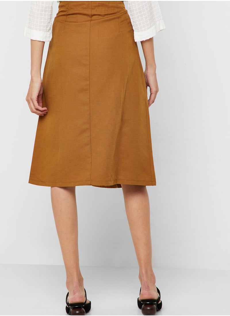 Button Detail Tie Waist Skirt