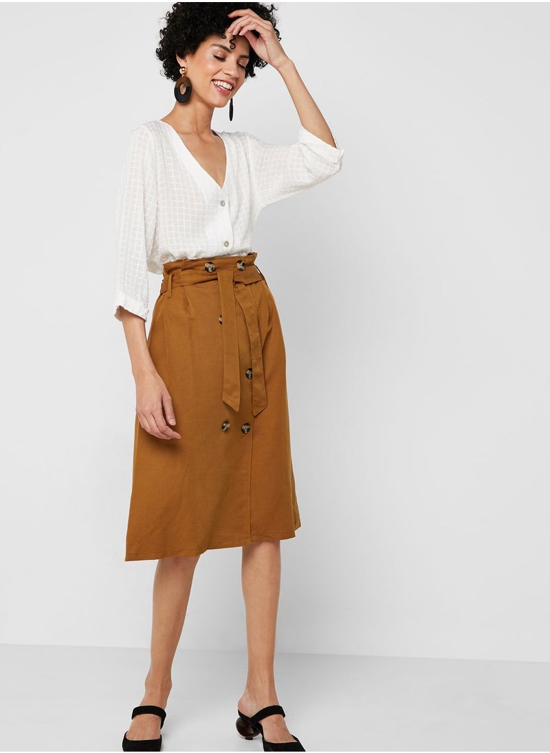 Button Detail Tie Waist Skirt