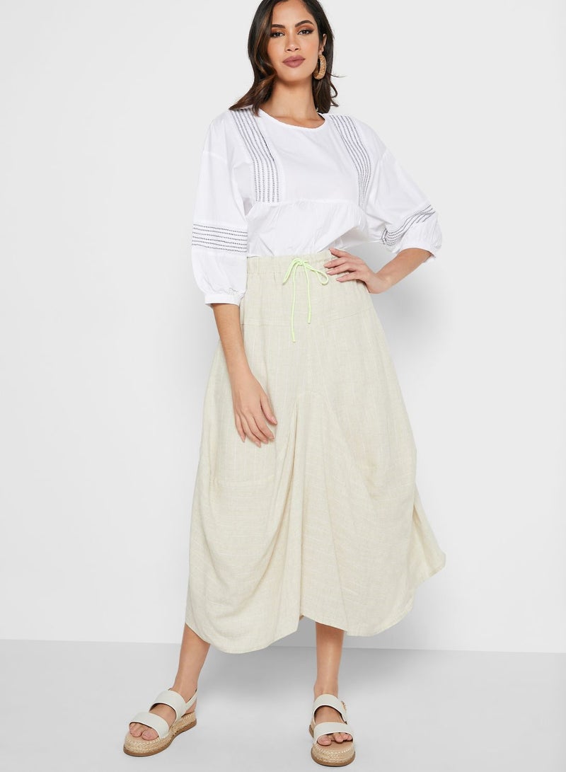 Pleated Midi Skirt Beige