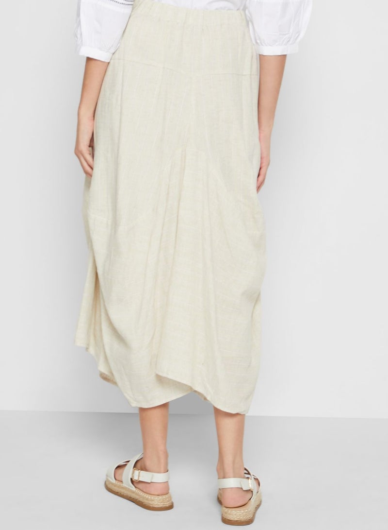 Pleated Midi Skirt Beige