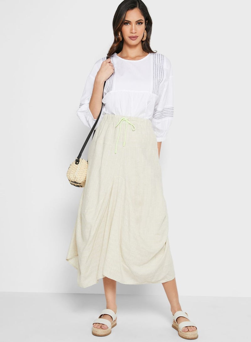 Pleated Midi Skirt Beige