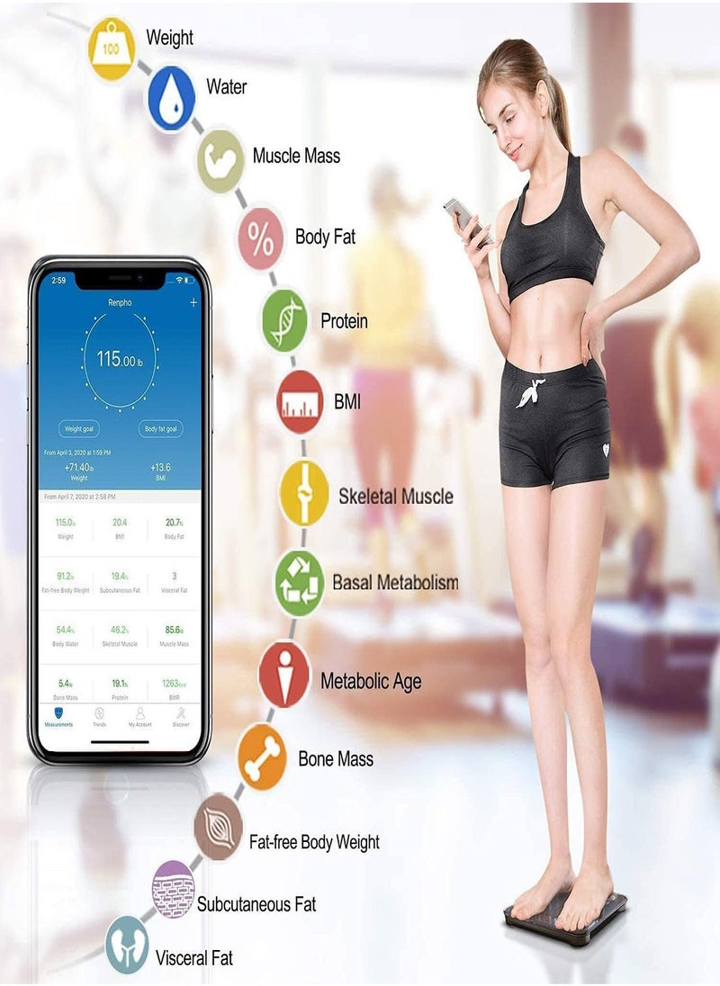 Smart Body Fat Scale Bluetooth Body Fat Monitors Digital Scale for Bathroom Scale Measure Weight Body Fat BMI Body Composition Analyzer Smartphone Application Bluetooth synchronous Scale