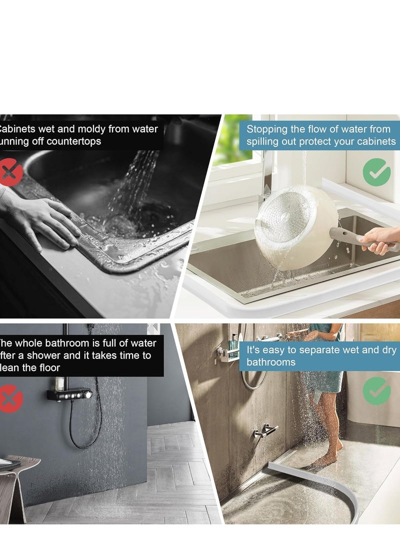 Collapsible Shower Threshold Water Dam, Silicone Shower Water Guard Blocker, Self-Adhesive Water Barrier Stopper, Waterproof Edge Retention System for Dry and Wet Separation, Bathroom Floor Protection, Effective Water Leakage Solution, Shower Water
