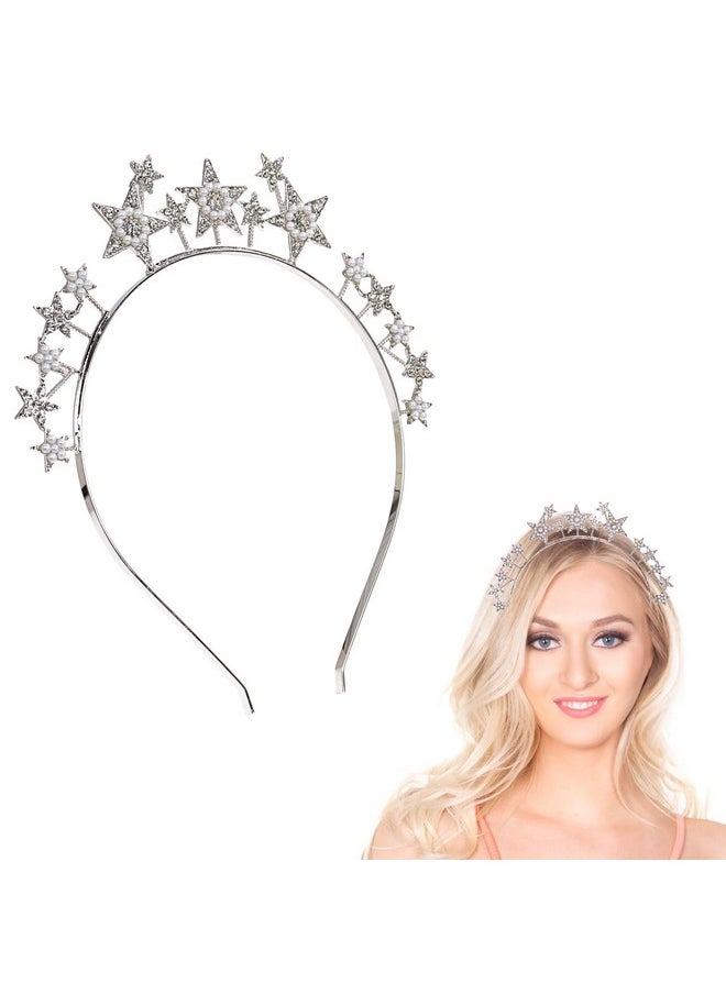 Stars Headband Bridal And Party Wedding Hair Accessories For Women And Girls Bridal Wedding Costume Cosplay Party (Silver)
