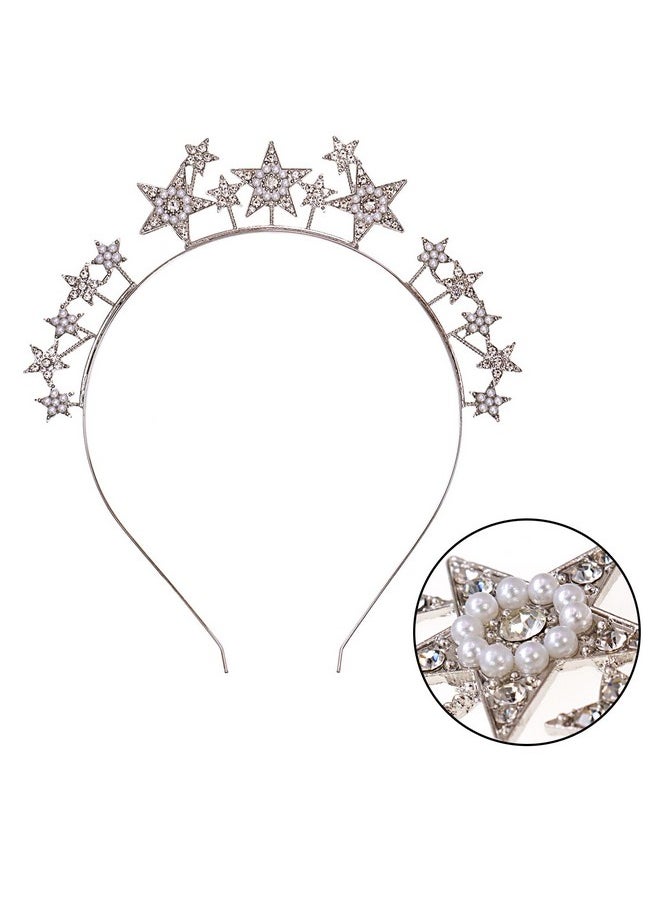 Stars Headband Bridal And Party Wedding Hair Accessories For Women And Girls Bridal Wedding Costume Cosplay Party (Silver)