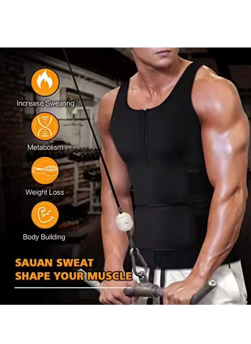 Sauna Vest for Men with Waist Trainer Zipper Neoprene Sauna Sweat Suit Tank Top Workout Waist Trimmer Vest