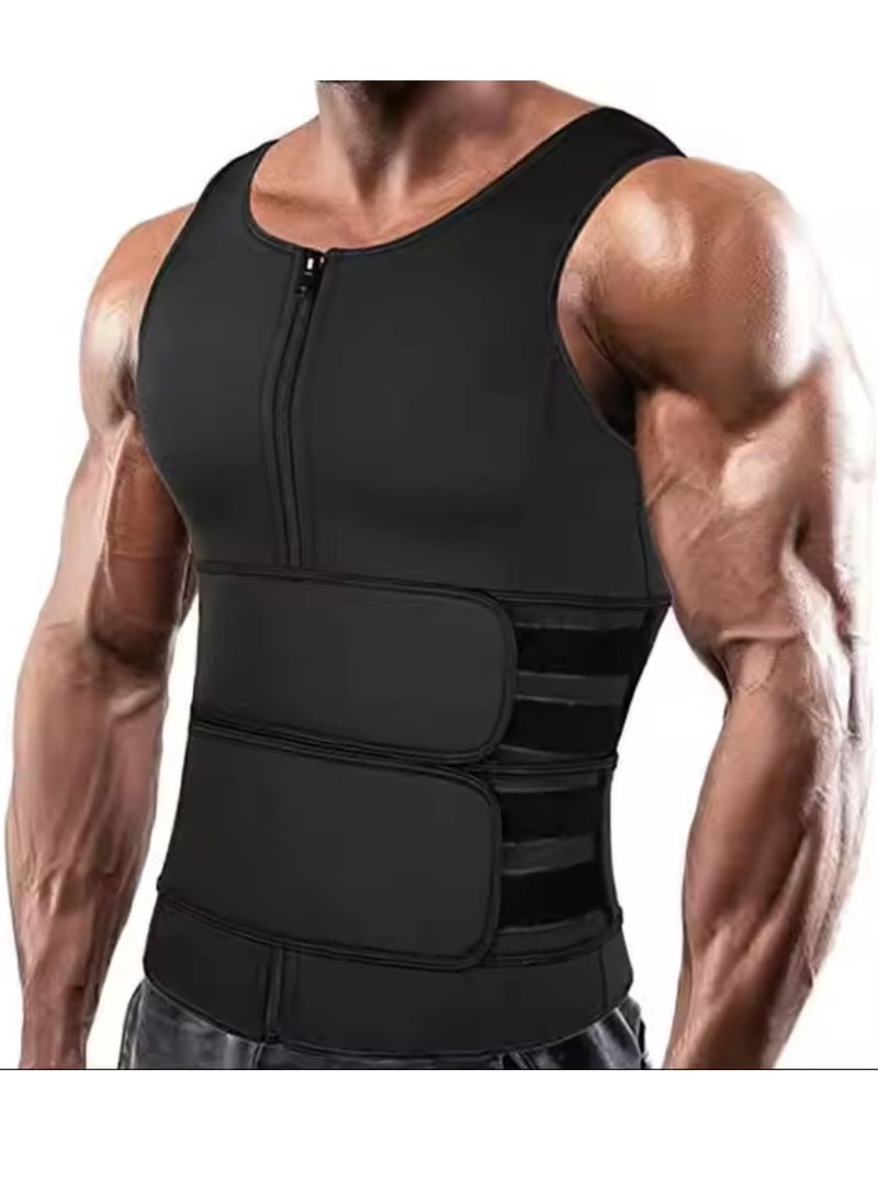 Sauna Vest for Men with Waist Trainer Zipper Neoprene Sauna Sweat Suit Tank Top Workout Waist Trimmer Vest