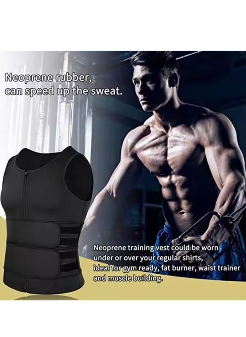 Sauna Vest for Men with Waist Trainer Zipper Neoprene Sauna Sweat Suit Tank Top Workout Waist Trimmer Vest