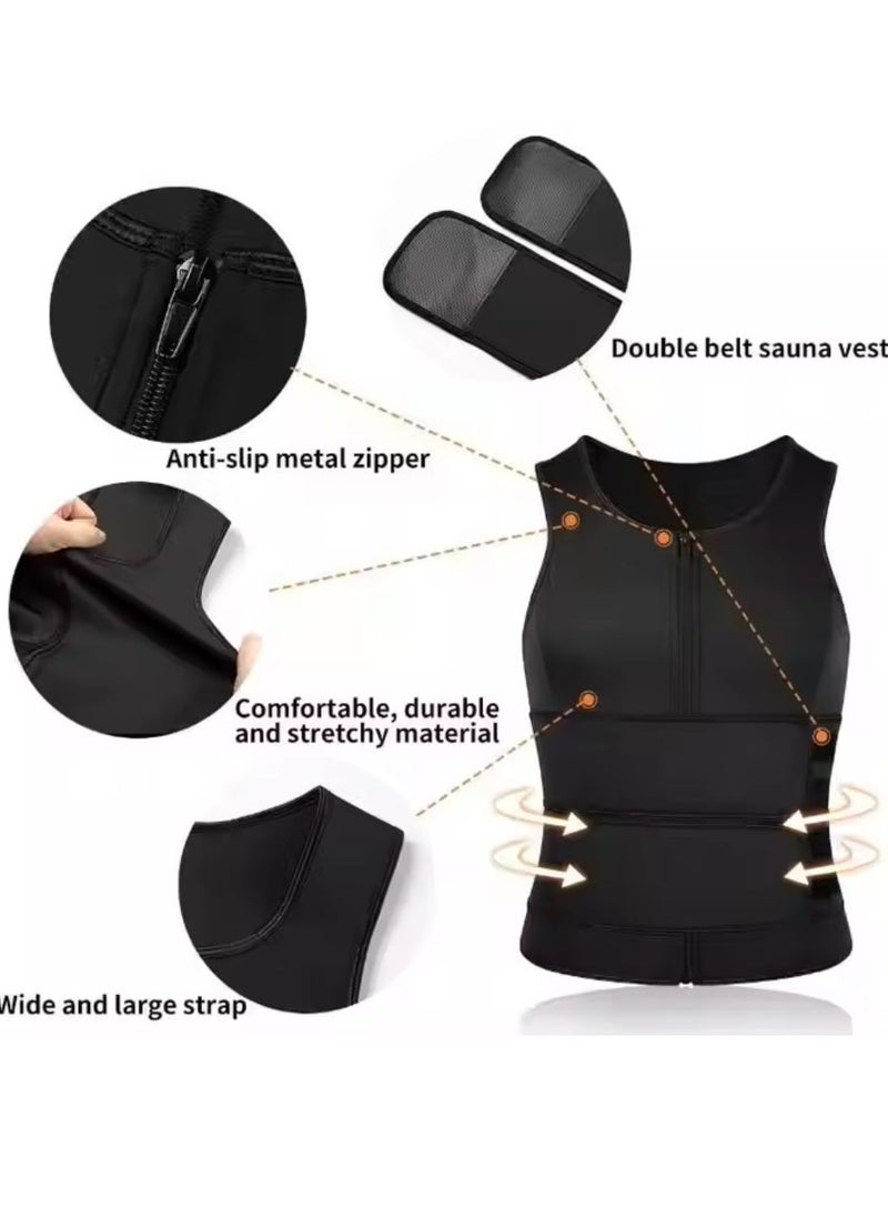 Sauna Vest for Men with Waist Trainer Zipper Neoprene Sauna Sweat Suit Tank Top Workout Waist Trimmer Vest