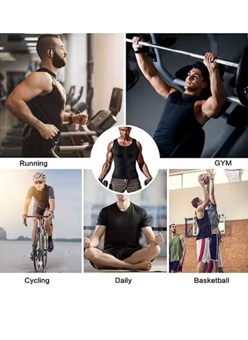 Sauna Vest for Men with Waist Trainer Zipper Neoprene Sauna Sweat Suit Tank Top Workout Waist Trimmer Vest