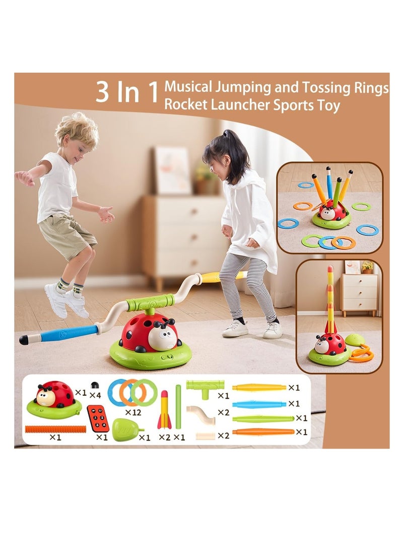 3 in 1 Musical Jump, Toss Ring Game Toy and Rocket Launcher for Kids Outdoor Toys with Remote Control, Indoor Outside Toys for Kids Ages 4-8 Toys for Ages 5-7 8-13 Kids Gifts