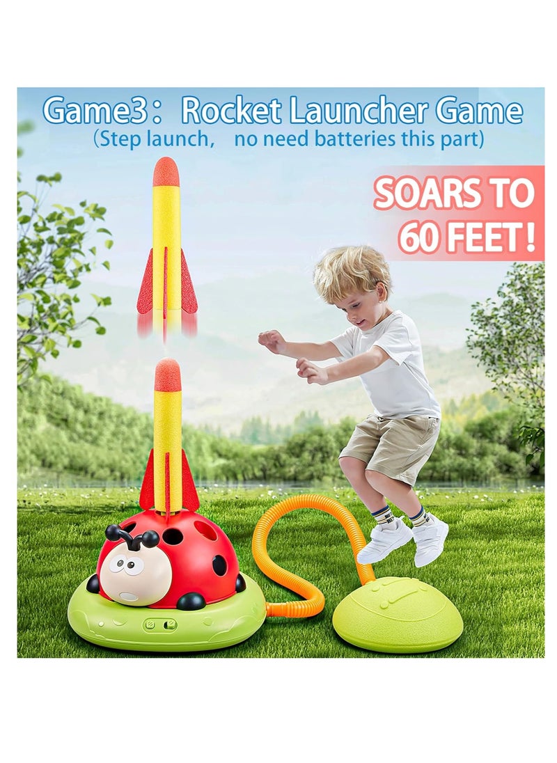 3 in 1 Musical Jump, Toss Ring Game Toy and Rocket Launcher for Kids Outdoor Toys with Remote Control, Indoor Outside Toys for Kids Ages 4-8 Toys for Ages 5-7 8-13 Kids Gifts